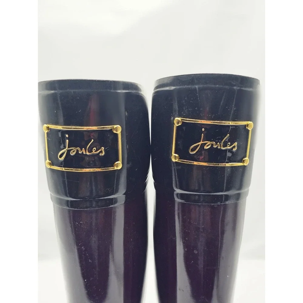 Joules Evedon Rain Boots Women Size 7 Purple Good Glossy Ribbon Back JOU300-01